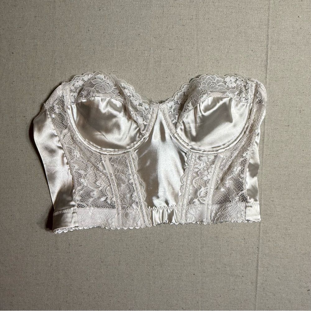 Vintage Satin Lace Bustier Corset Bra White Longline Y2K Coquette‎ Bridal M